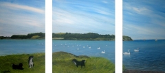Schwäne und Hund acryl